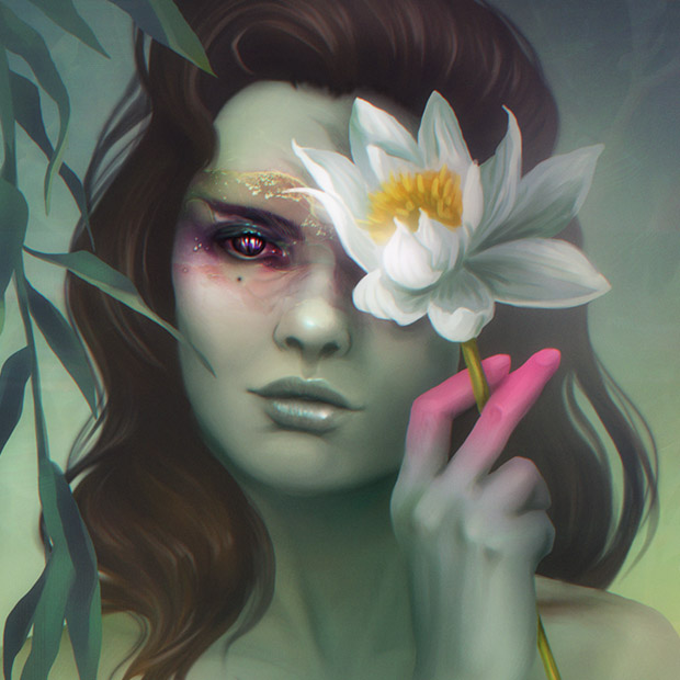 Lily the green mermaid with a lotus flower - Personal Profile Pic illustrations