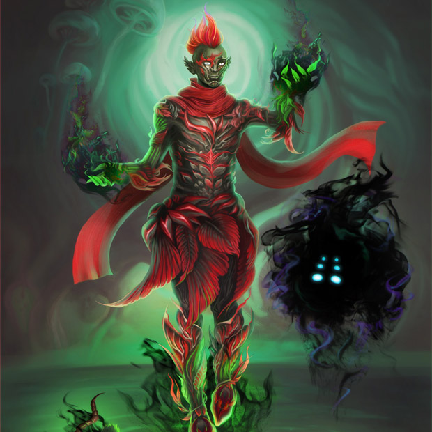 Wraithe - Guild Wars 2 sylvari necromancer and summoned pets commission illustration