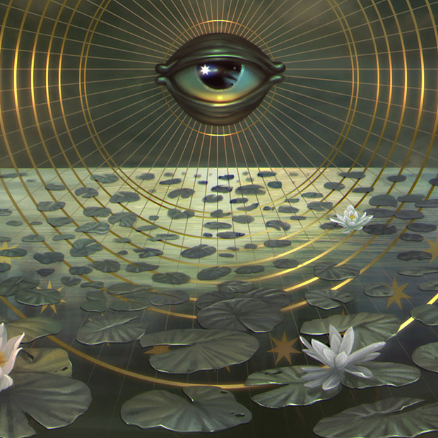 The Watchful Eye guarding the lily lake in the night illustration