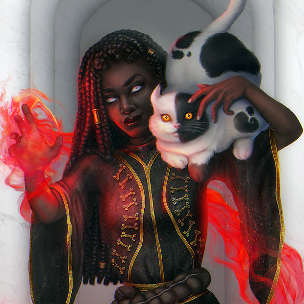 The Beautiful Decay by Veo Corva - Book Cover Design - Necromancer and her cat