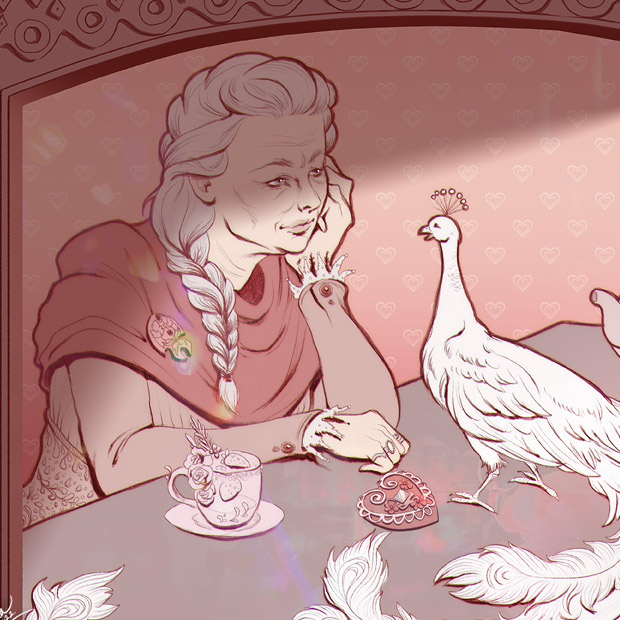 Valentine's Day 2022 - Personal Work old woman white peacock bird